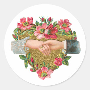 Victorian Valentine's Day, Vintage Hands w Flowers Classic Round Sticker