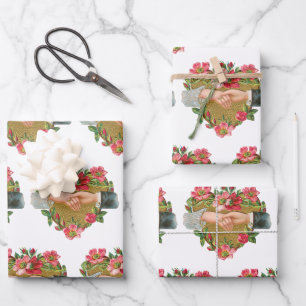 Victorian Valentine's Day, Vintage Hands w Flowers Wrapping Paper Sheet
