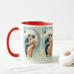 Victorian Valentine's Day Vintage Kiss on the Moon Mug