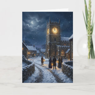 Victorian Village Church Midnight Christmas Eve Ca Holiday Card