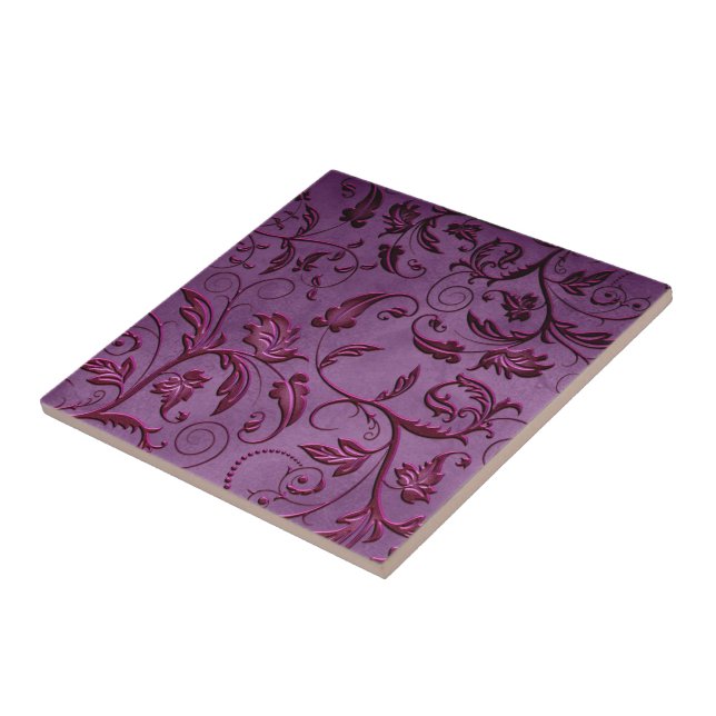 Victorian Vines Purple Lace Ceramic Tile (Side)