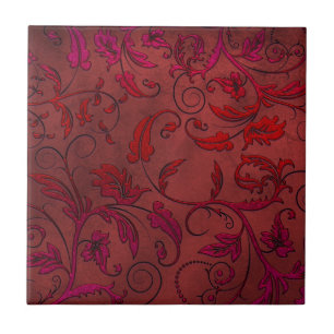 Victorian Vines Red Lace Ceramic Tile