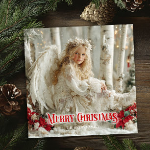 Victorian vintage angel red poinsettias holiday