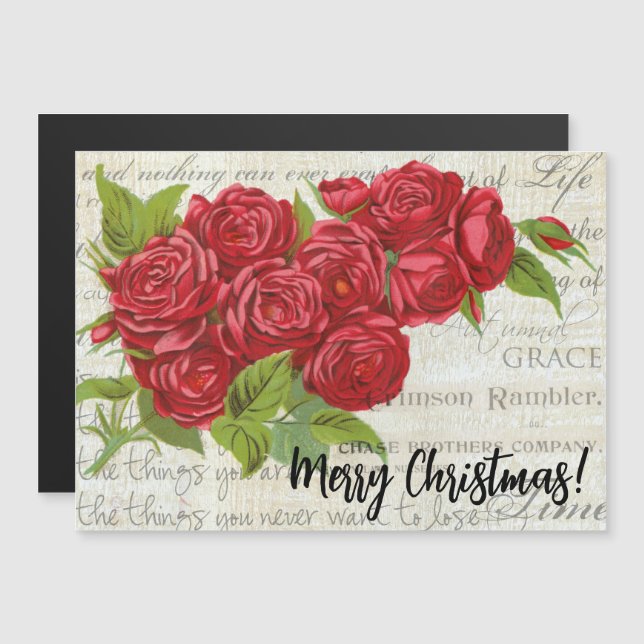 Victorian Vintage Christmas Red Rose Bouquet Card (Front/Back)