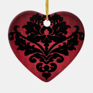 Victorian vintage damask gothic black and red ceramic ornament