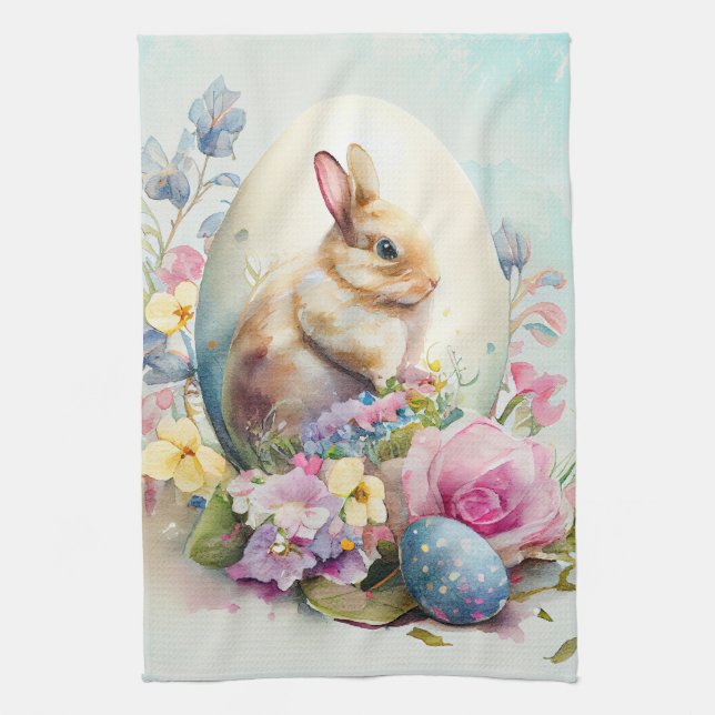 Victorian vintage Easter Bunny  & flowers Tea Towel (Vertical)