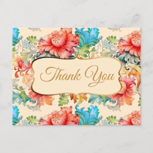 Victorian Vintage Floral Pattern Thank You Postcard