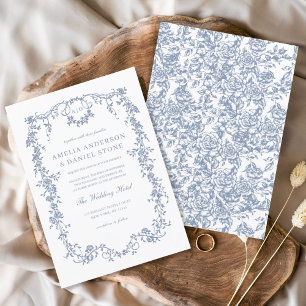 Victorian Vintage French Dusty Blue Floral Wedding Invitation