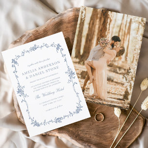 Victorian Vintage French Photo Blue Wedding Invitation