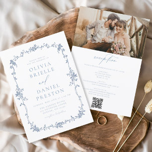 Victorian Vintage French Photo QR Code Wedding Invitation