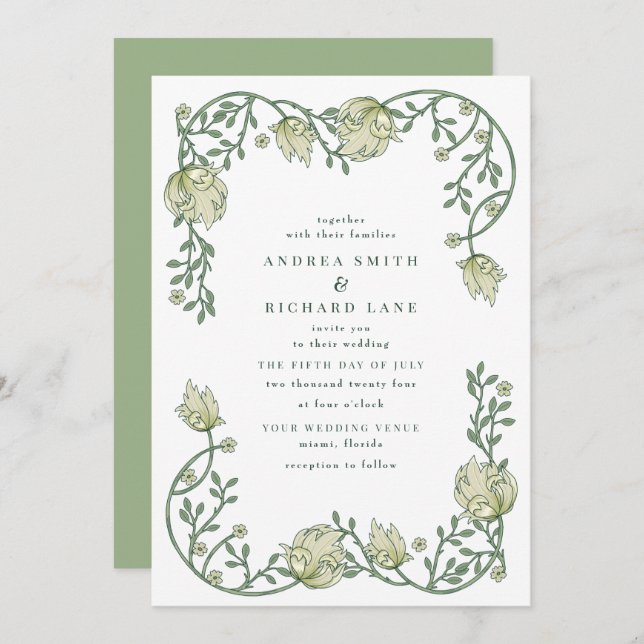 Victorian Vintage Garden Floral Wedding Invitation (Front/Back)