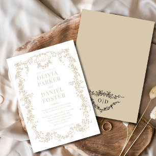 Victorian Vintage Gold Wedding Monogram Invitation
