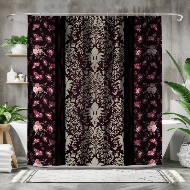 Victorian Vintage Inspired Black Floral Shower Curtain (Creator Uploaded)
