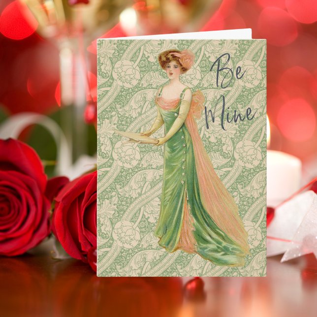 Victorian Vintage Lady Elegant Green Dress Card (Creator Uploaded)