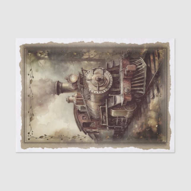 Victorian Vintage Locomotive Decoupage Tissue Paper (Front)
