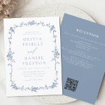 Victorian Vintage QR Code Blue Floral Wedding Invitation<br><div class="desc">Transport your guests to an era of elegance and romance with our Victorian Vintage French Blue Floral Wedding Invitation. Inspired by the opulence of the Victorian era and adorned with delicate French blue florals, this invitation exudes timeless sophistication. Crafted with meticulous attention to detail, the intricate floral design and vintage-inspired...</div>