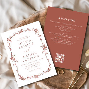Victorian Vintage QR Code Terracotta Wedding Invitation