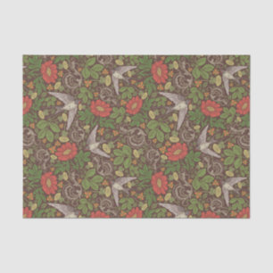 Victorian Vintage Red Daisy Bird English Garden Tissue Paper