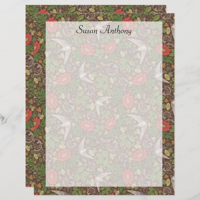 Victorian Vintage Red Daisy Bird Garden Paper (Front/Back)