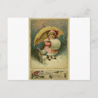 Victorian Vintage Retro Child and Cat Christmas