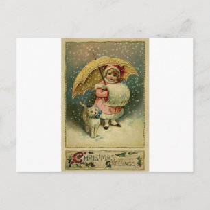 Victorian Vintage Retro Child and Cat Christmas Holiday Postcard
