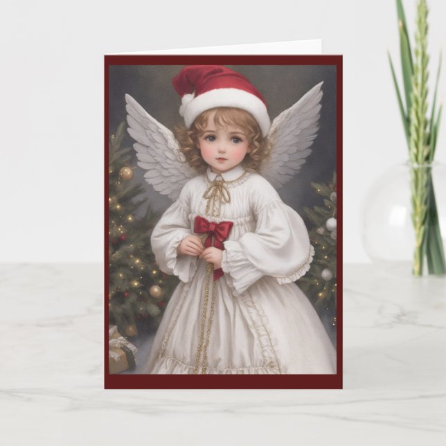 Victorian Vintage Retro Christmas Angel Holiday Card (Front)