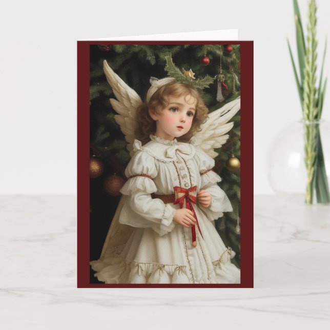 Victorian Vintage Retro Christmas Angel Holiday Card (Front)