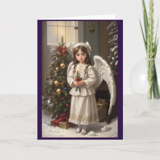 Victorian Vintage Retro Christmas Angel Holiday Card (Front)