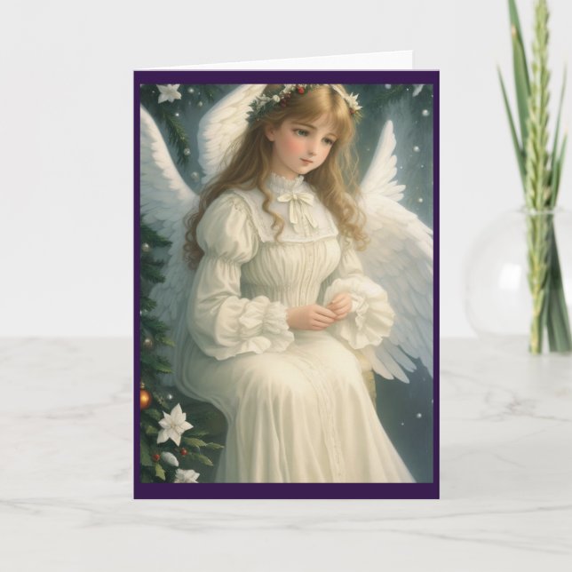 Victorian Vintage Retro Christmas Angel Holiday Card (Front)