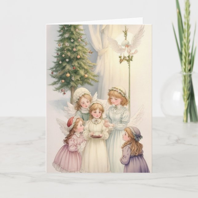 Victorian Vintage Retro Christmas Angels Holiday Card (Front)