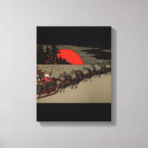 Victorian Vintage Santa Claus Reindeer Sleigh Canvas Print