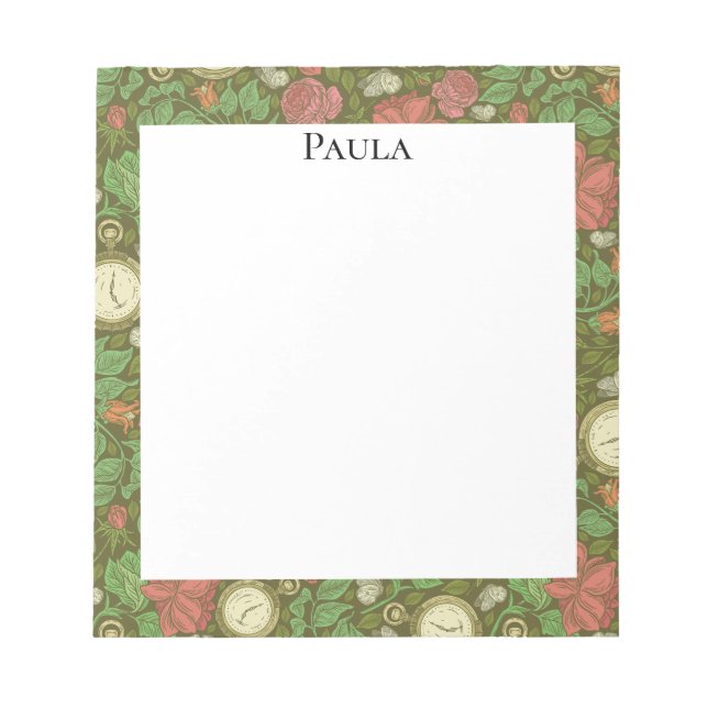 Victorian Vintage Steampunk Pocket Watch Roses Notepad (Front)