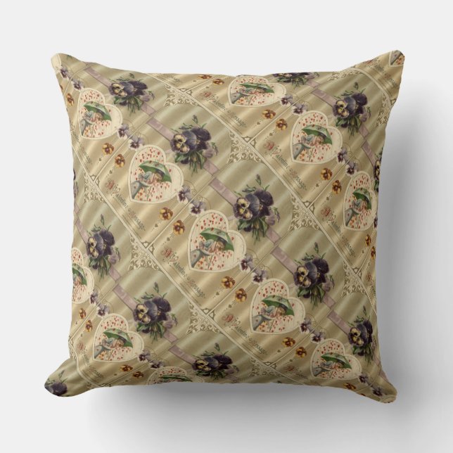 Victorian Vintage Valentine's Day Throw Pillow (Front)