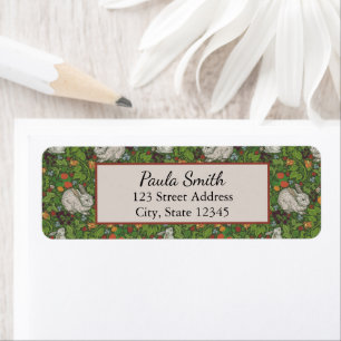 Victorian Vintage White Bunny Rabbit in Garden Return Address Label
