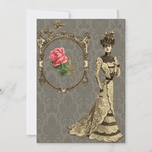 Victorian Wallpaper And Lady Invitation (Front)