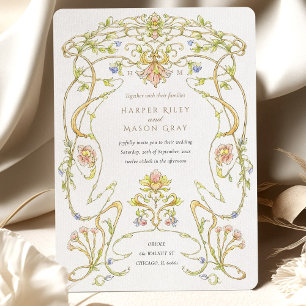 Victorian Watercolor Floral Arch Wedding Invitation