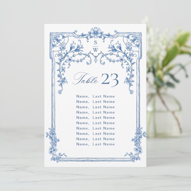 Victorian Wedding Blue Seating Chart Card (Standing Front)