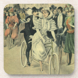 Victorian Wedding Bride and Groom Newlywed Bicycle Coaster