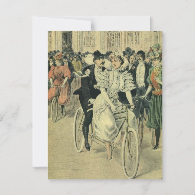 Victorian Wedding Bride and Groom Newlywed Bicycle Invitation (Front)