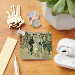 Victorian Wedding Bride and Groom Newlywed Bicycle Key Ring