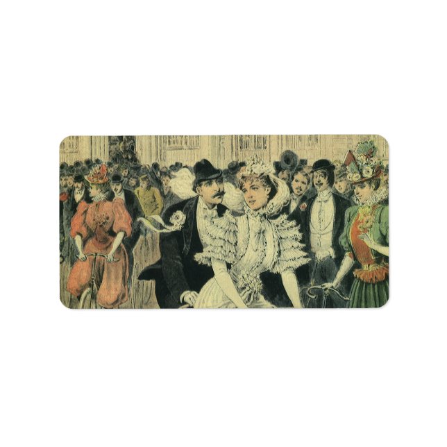 Victorian Wedding Bride and Groom Newlywed Bicycle Label (Front)