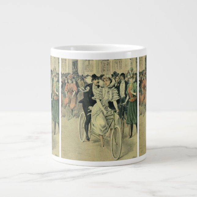 Victorian Wedding Bride and Groom Newlywed Bicycle Large Coffee Mug (Front)