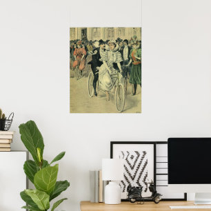 Victorian Wedding Bride and Groom Newlywed Bicycle Poster