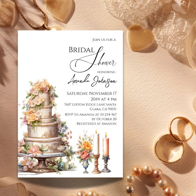 Victorian Wedding Cake Floral Bridal Shower Invitation (Creator Uploaded)