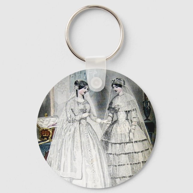 Victorian Wedding Dress Two Women Key Ring (Front)