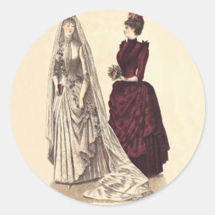 Victorian wedding gown classic round sticker