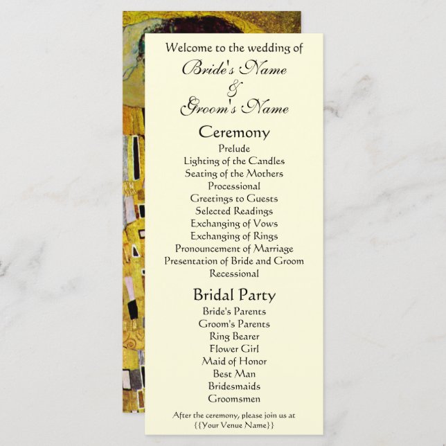 Victorian Wedding Program, The Kiss, Gustav Klimt Program (Front/Back)