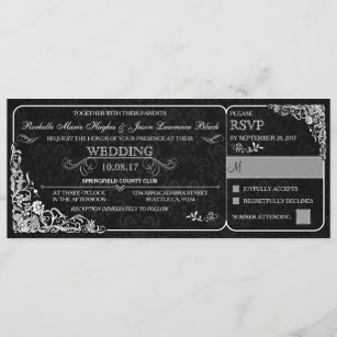 Victorian Wedding Ticket Invitation w/ RSVP