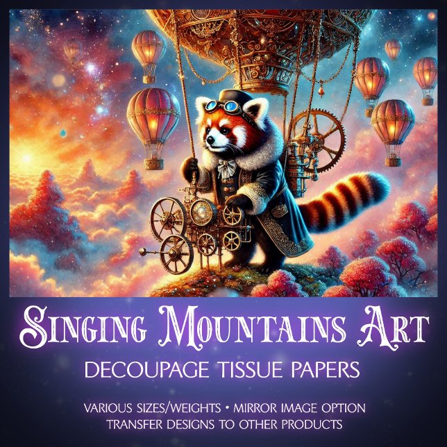 Victorian Whimsy Red Panda Journey Decoupage  Tissue Paper (Creator Uploaded)