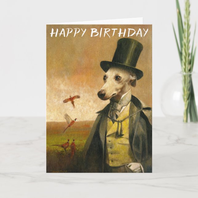 Victorian Whippet Birthday Card (Front)